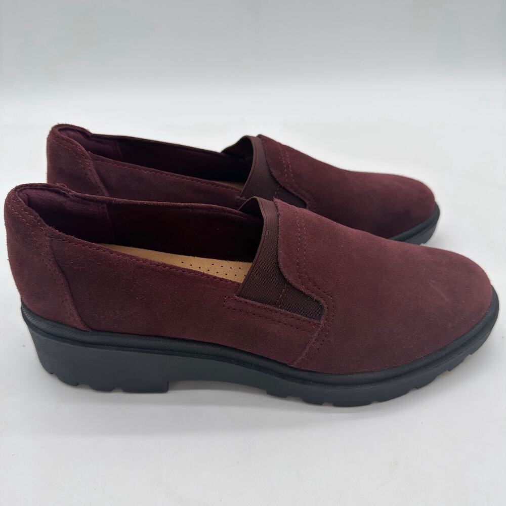 Clarks Calla Rae Loafer Flats Burgundy Suede Comfort Lightweight Casual 10 NWOB